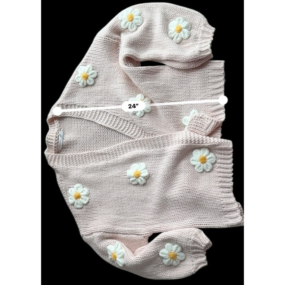 Altar'd State Daisy Flower Chunky Knit Open Front Cardigan Pink XL Coquette - Picture 4 of 10
